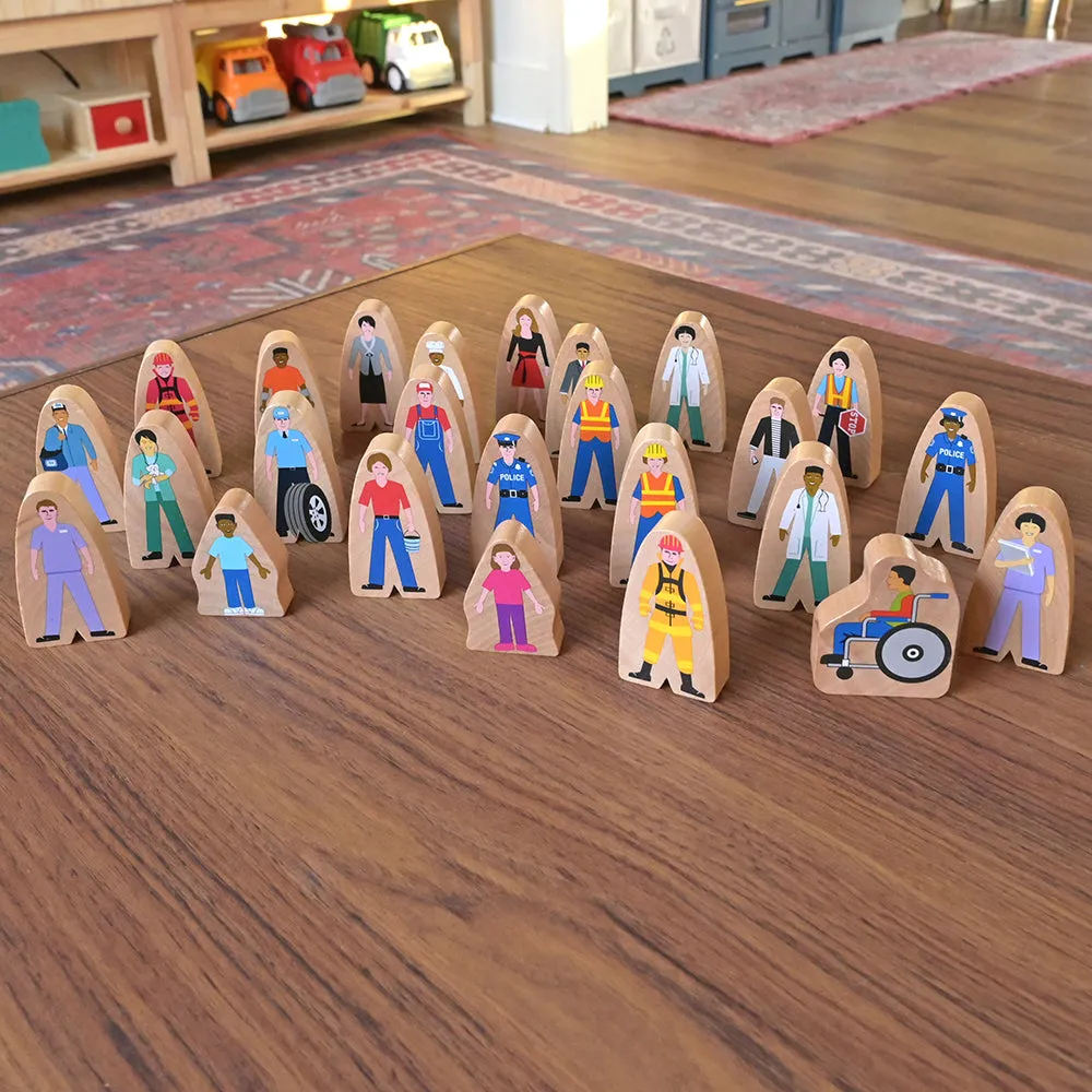25-Piece Wooden Community Helpers Set | Diverse Figures for Block Play