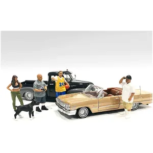 American Diorama Figurine Set - Lowriderz and a Dog 5 Piece for 1/18 Scale Models