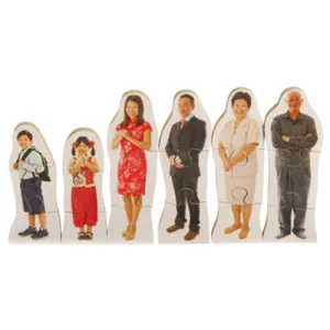 Asian Family Block Puzzles | Multicultural Wooden 18-Piece Puzzle Set