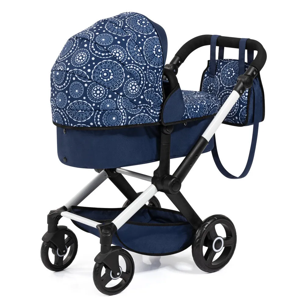 Bayer Design Xeo Pram Doll Stroller - Blue and White Circles for 18" Dolls
