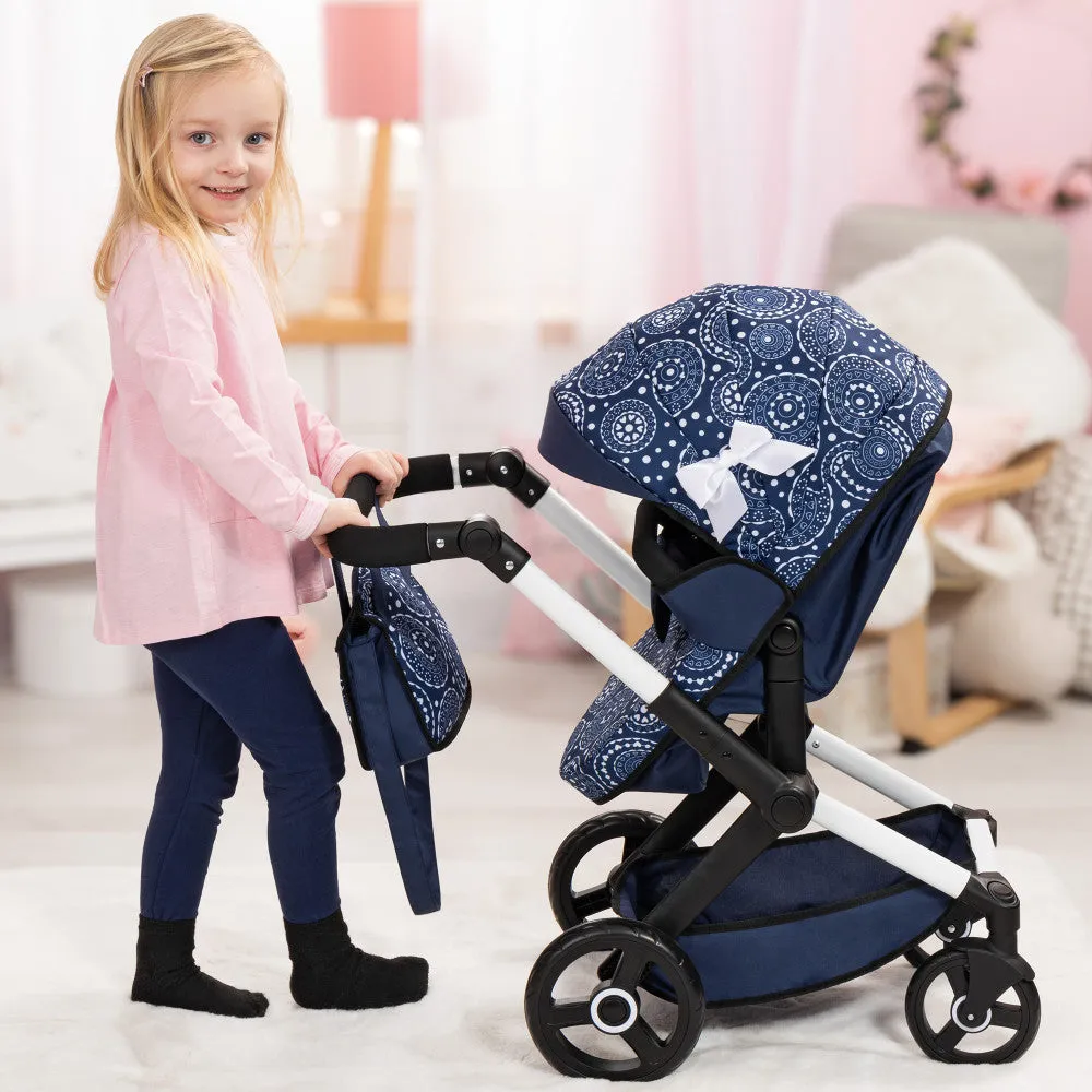 Bayer Design Xeo Pram Doll Stroller - Blue and White Circles for 18" Dolls