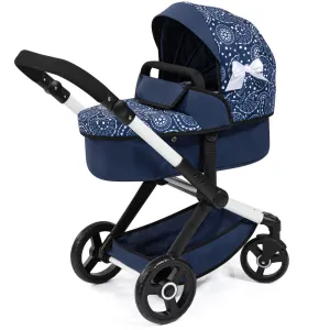 Bayer Design Xeo Pram Doll Stroller - Blue and White Circles for 18" Dolls