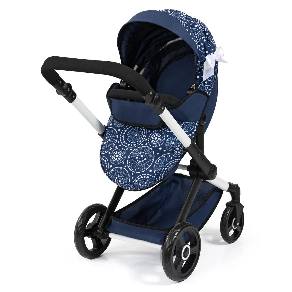 Bayer Design Xeo Pram Doll Stroller - Blue and White Circles for 18" Dolls
