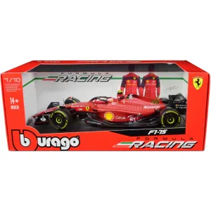 Bburago 1/18 Diecast Model Car - Ferrari F1-75 #55 Formula Racing, Red and Black