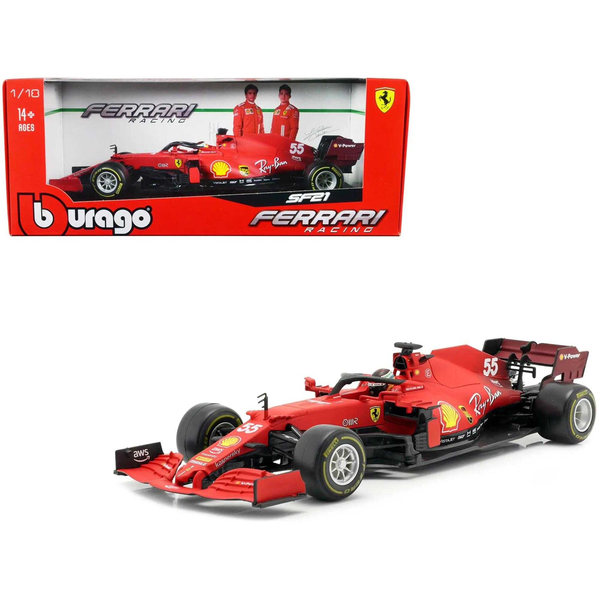 Bburago 1/18 Scale Diecast Model Car - Ferrari SF21 #55 Ferrari Racing Series