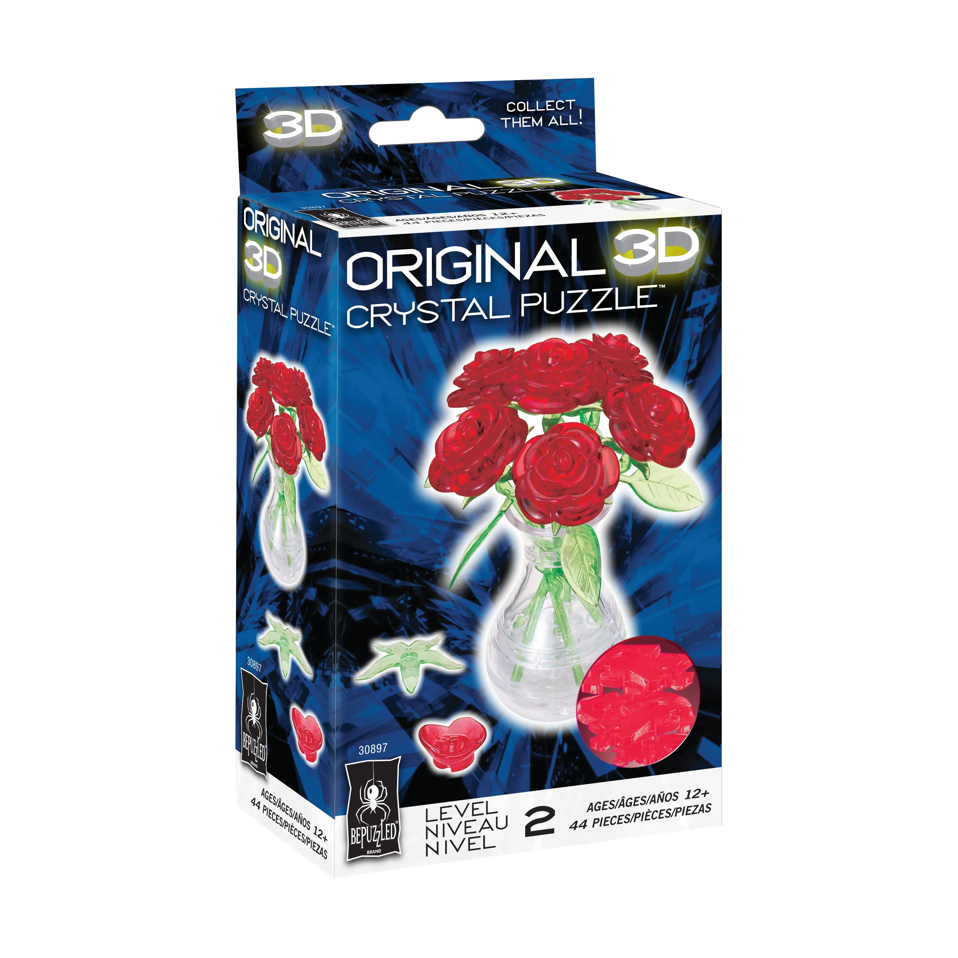 Blossom & Bloom 3D Crystal Puzzle - Roses in a Vase, 44 Pieces