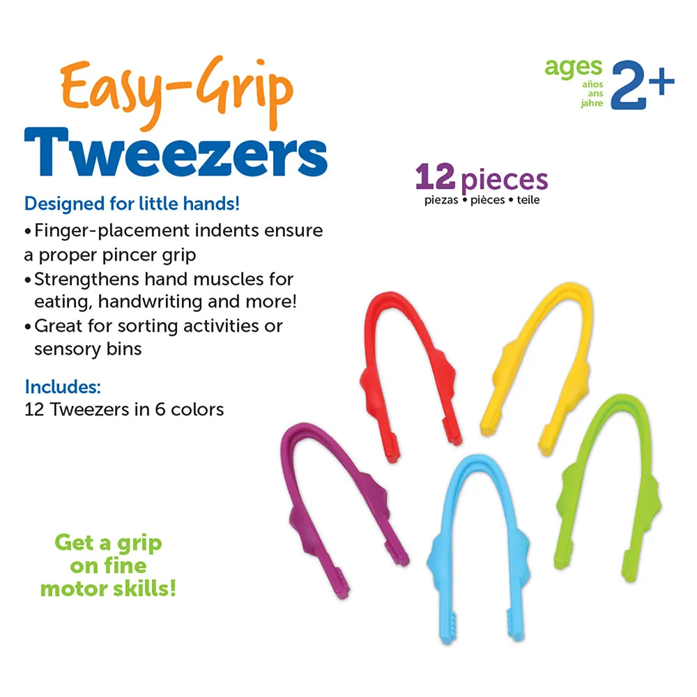 Easy Grip Tweezers | 12 Fine Motor Tools for Sorting, Counting & Sensory Play