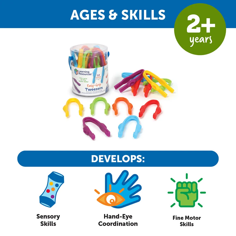Easy Grip Tweezers | 12 Fine Motor Tools for Sorting, Counting & Sensory Play