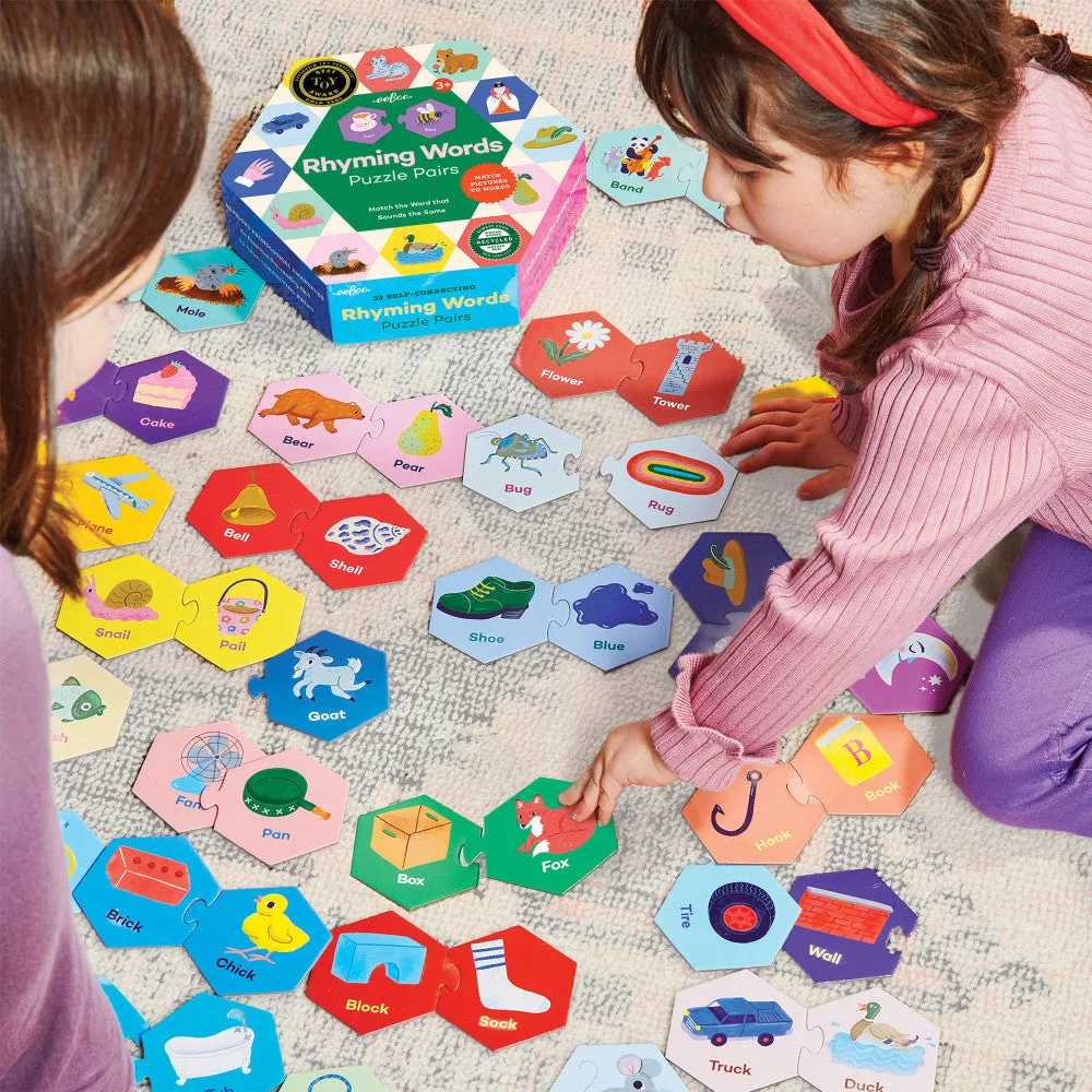eeBoo Hexagon Puzzle Pairs - Rhyming Words - Educational Game for Kids Age 3 