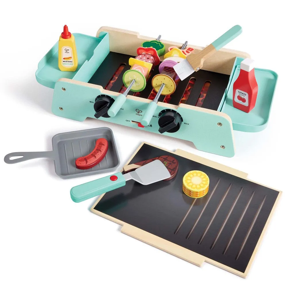Hape Teal Wooden Sizzling Griddle & Grill BBQ Playset