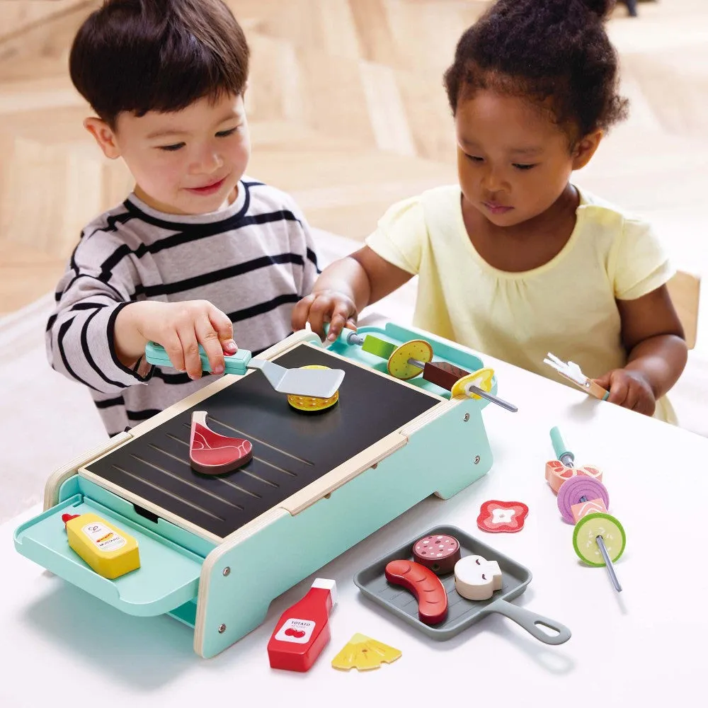 Hape Teal Wooden Sizzling Griddle & Grill BBQ Playset