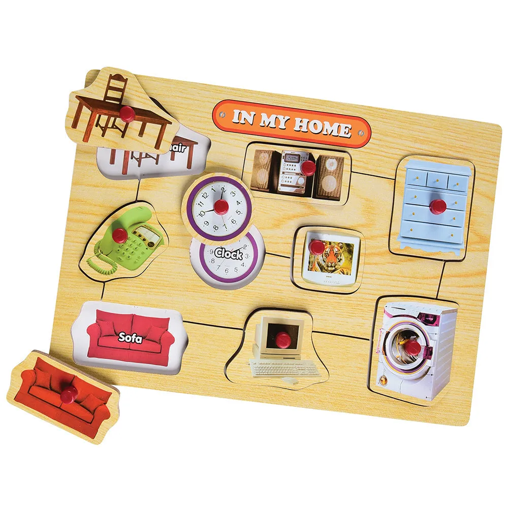 In My Home Peg Puzzle | 9-Piece Wooden Puzzle of Everyday Household Objects