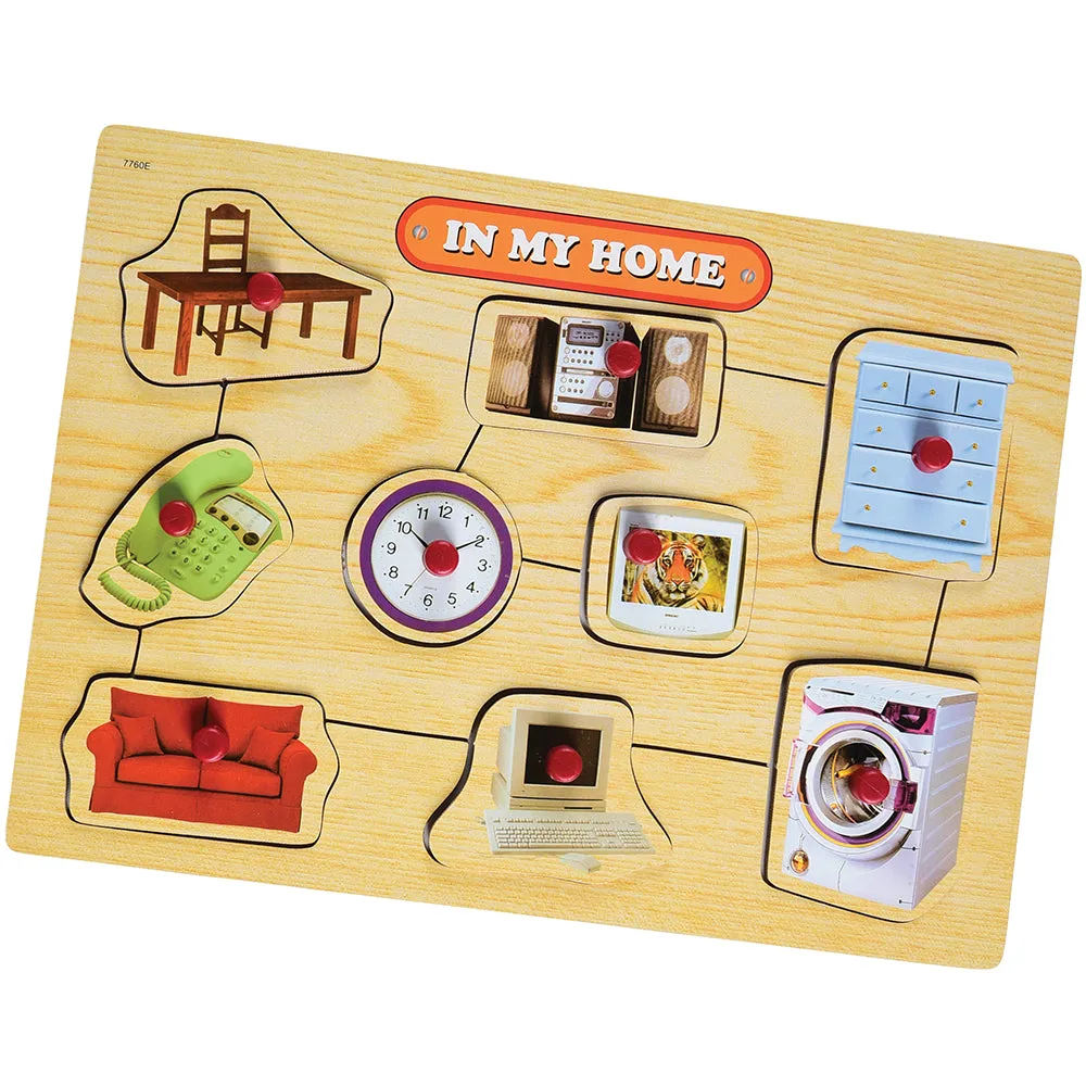 In My Home Peg Puzzle | 9-Piece Wooden Puzzle of Everyday Household Objects