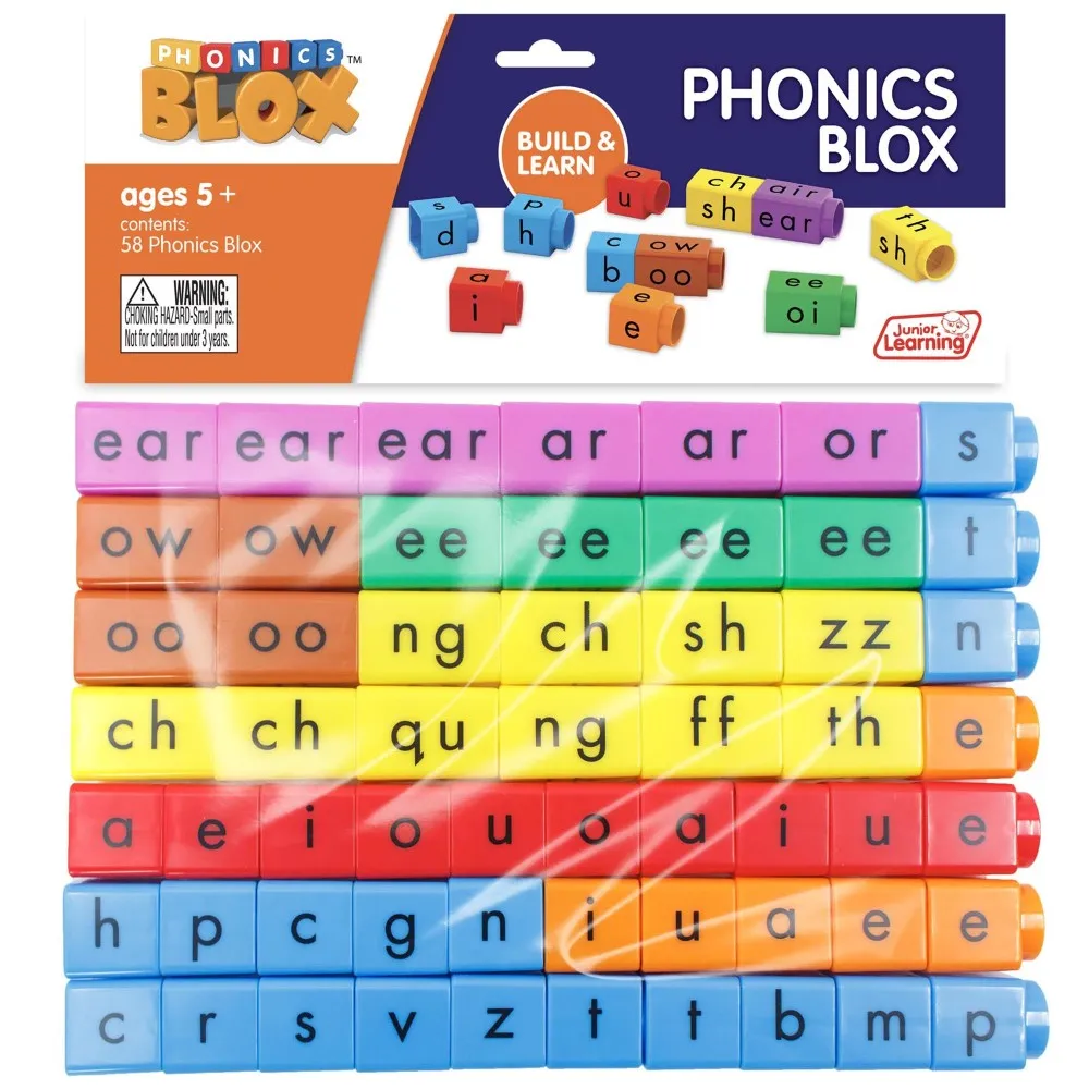 Junior Learning Rainbow Phonics - 58 Color-Coded Phonics Blox Set