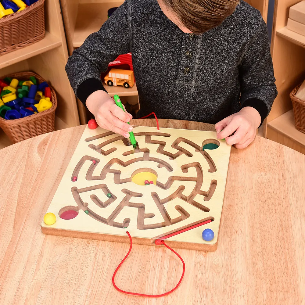 Magnetic Maze Game | 12" Wooden Activity Board with Attached Magnetic Wands