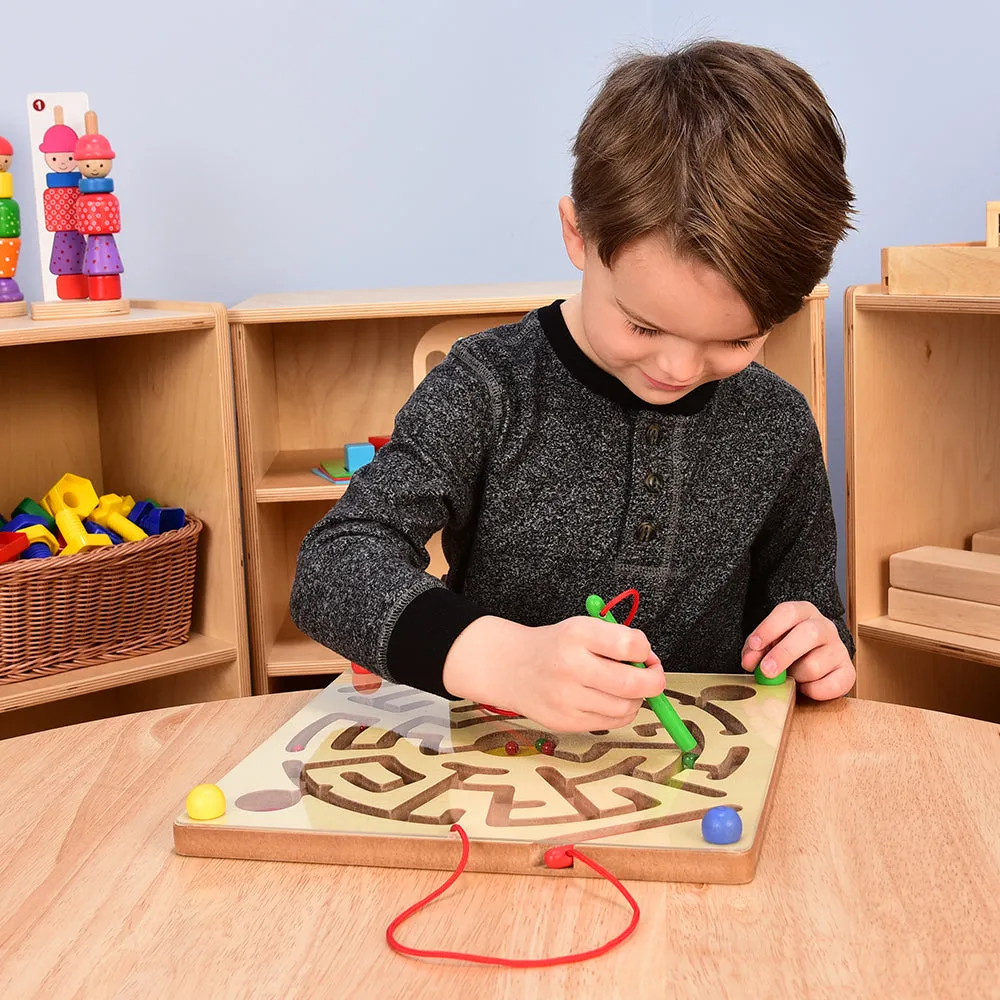 Magnetic Maze Game | 12" Wooden Activity Board with Attached Magnetic Wands