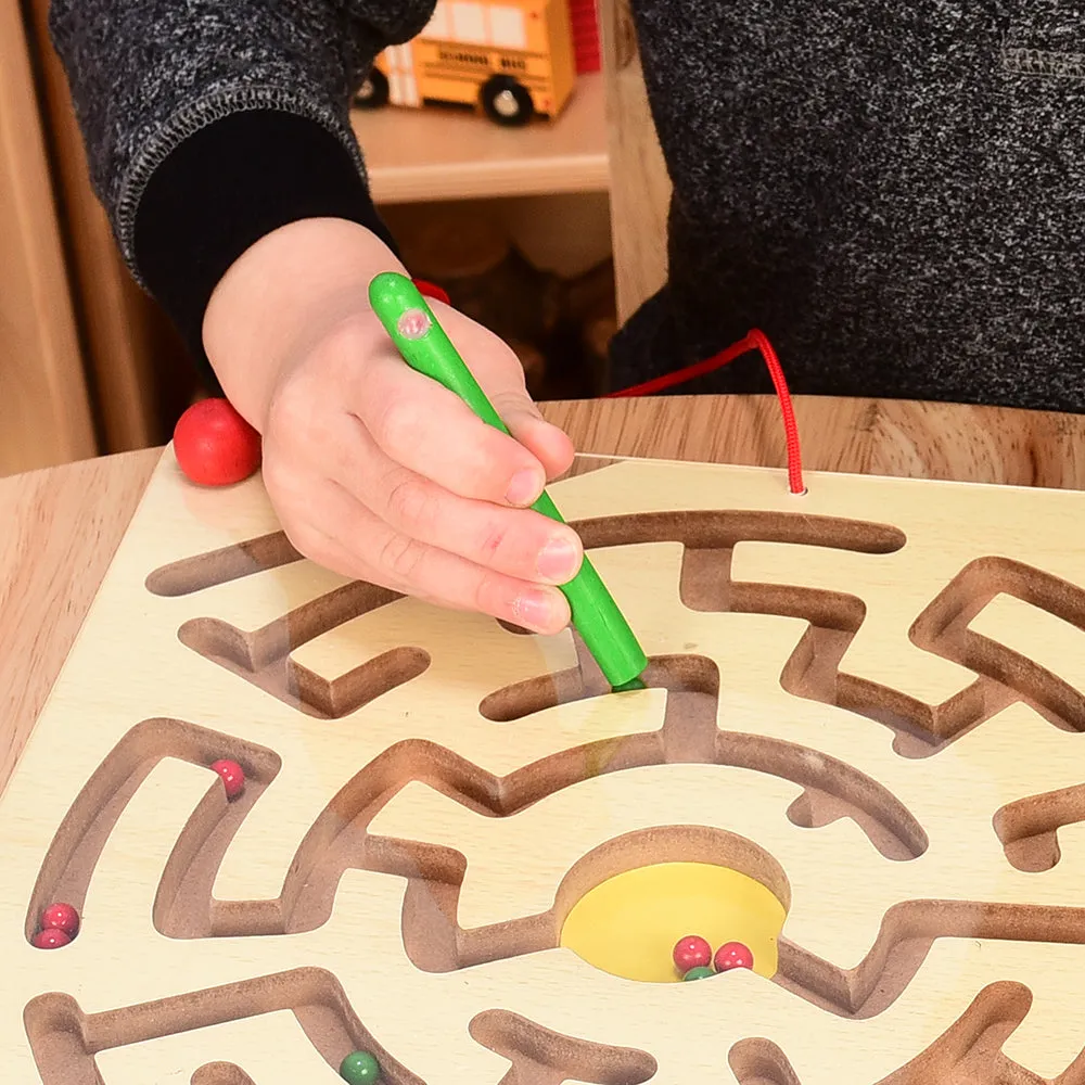 Magnetic Maze Game | 12" Wooden Activity Board with Attached Magnetic Wands