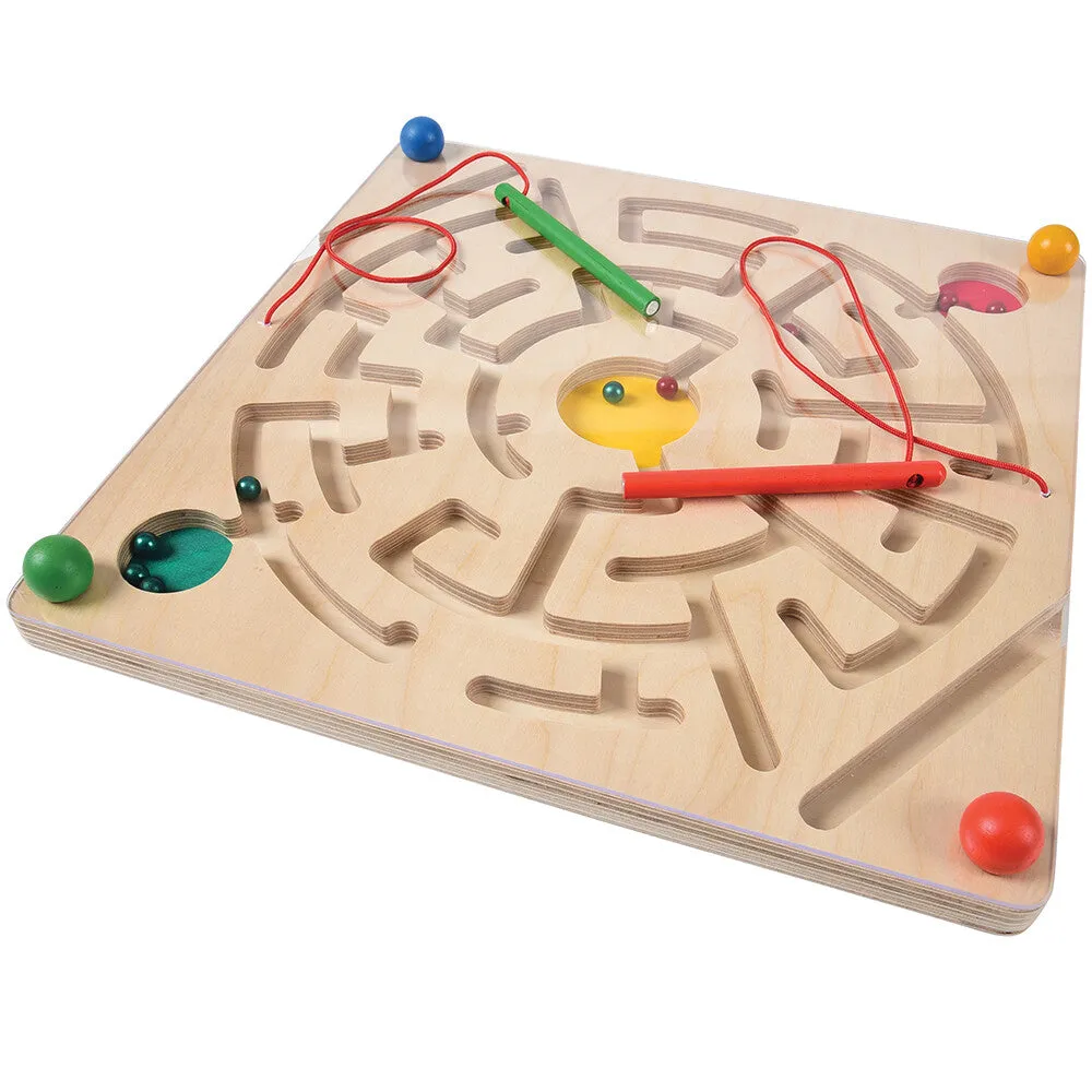 Magnetic Maze Game | 12" Wooden Activity Board with Attached Magnetic Wands