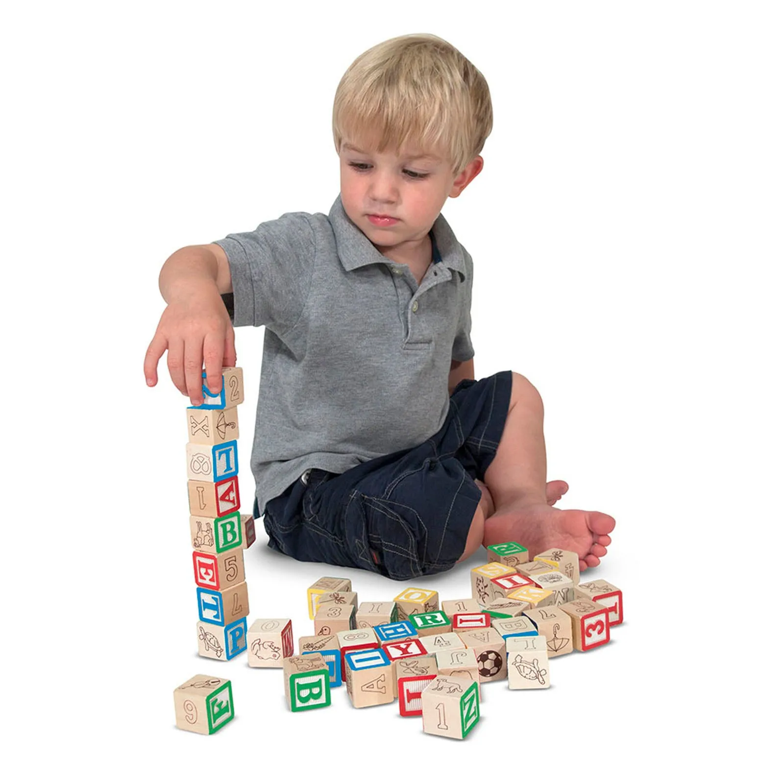 Melissa & Doug Wooden ABC/123 Block Set - 50 Piece Educational Toy