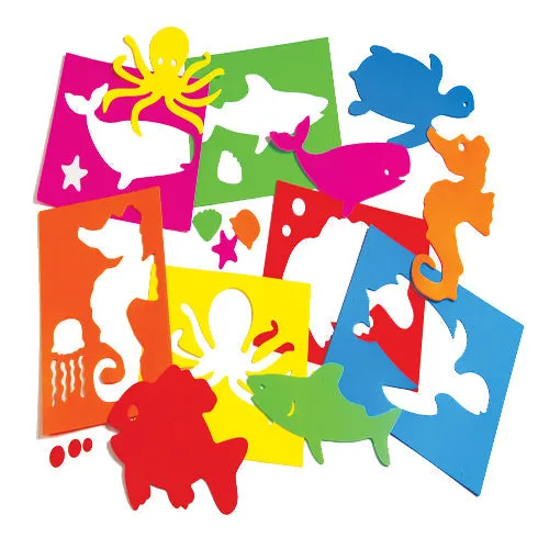 Sea Animals-Themed Plastic Art Stencils Set | 6-Piece Washable Drawing Templates