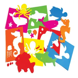 Sea Animals-Themed Plastic Art Stencils Set | 6-Piece Washable Drawing Templates