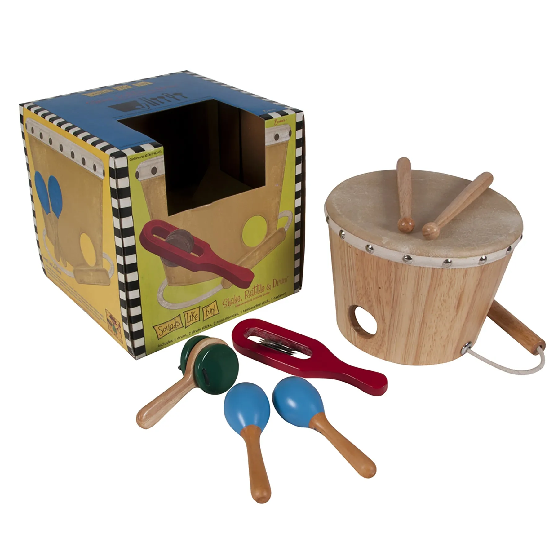 Sounds Like Fun! Wooden Shake Rattle and Drum Set
