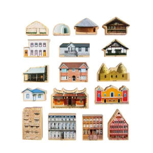 The Freckled Frog Global Homes Adventure Wooden Blocks - Set of 17 - Ages 1 