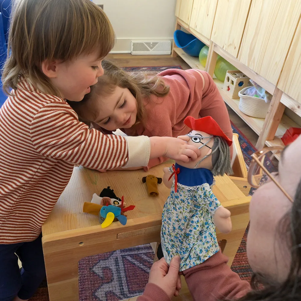 There Was an Old Lady Storytelling Puppet & Book Set | 8-Piece Doll and Finger Puppet Kit*
