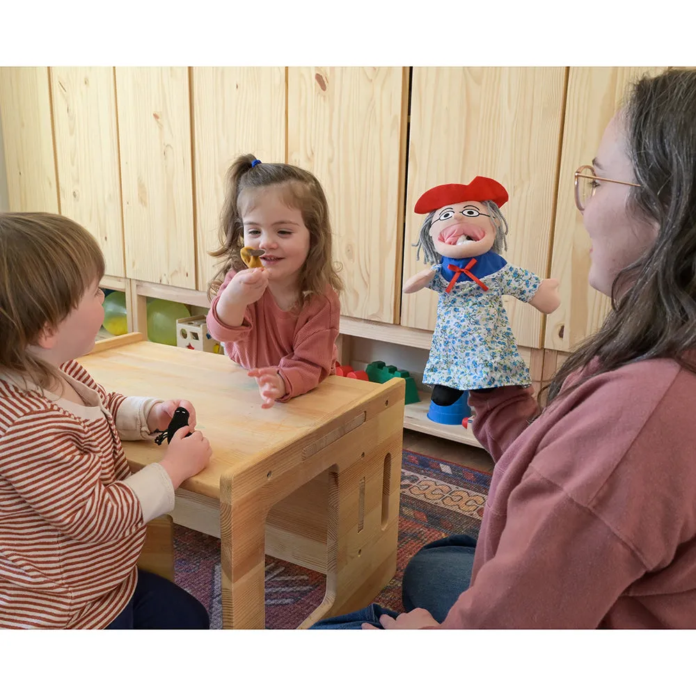 There Was an Old Lady Storytelling Puppet & Book Set | 8-Piece Doll and Finger Puppet Kit*
