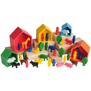 Wooden Nesting Houses & Figures Play Set | 41-Piece Chunky Hardwood Set