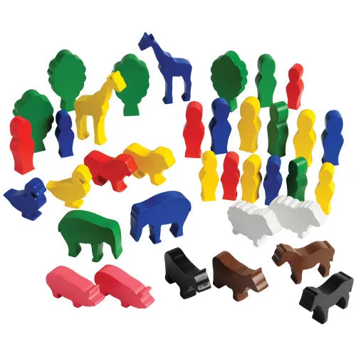 Wooden Nesting Houses & Figures Play Set | 41-Piece Chunky Hardwood Set