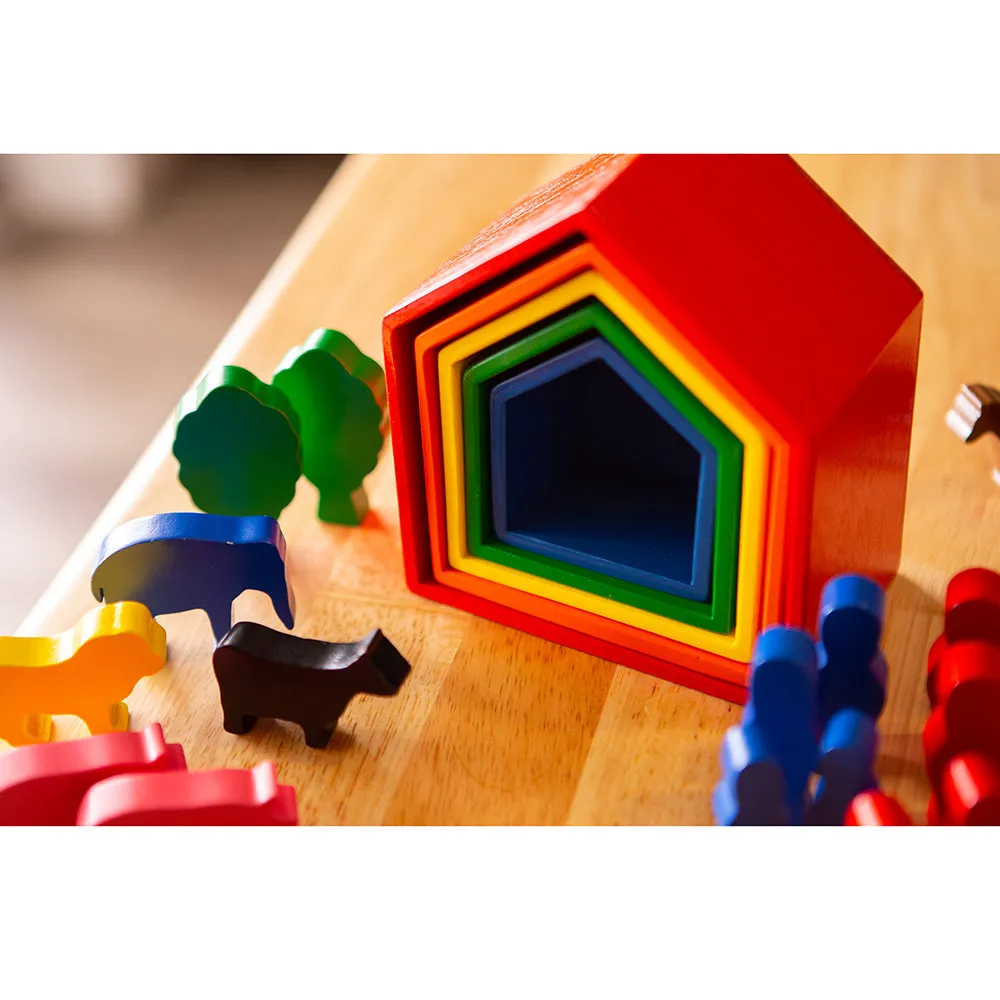 Wooden Nesting Houses & Figures Play Set | 41-Piece Chunky Hardwood Set