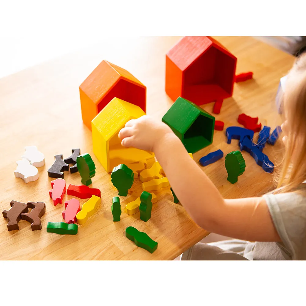 Wooden Nesting Houses & Figures Play Set | 41-Piece Chunky Hardwood Set
